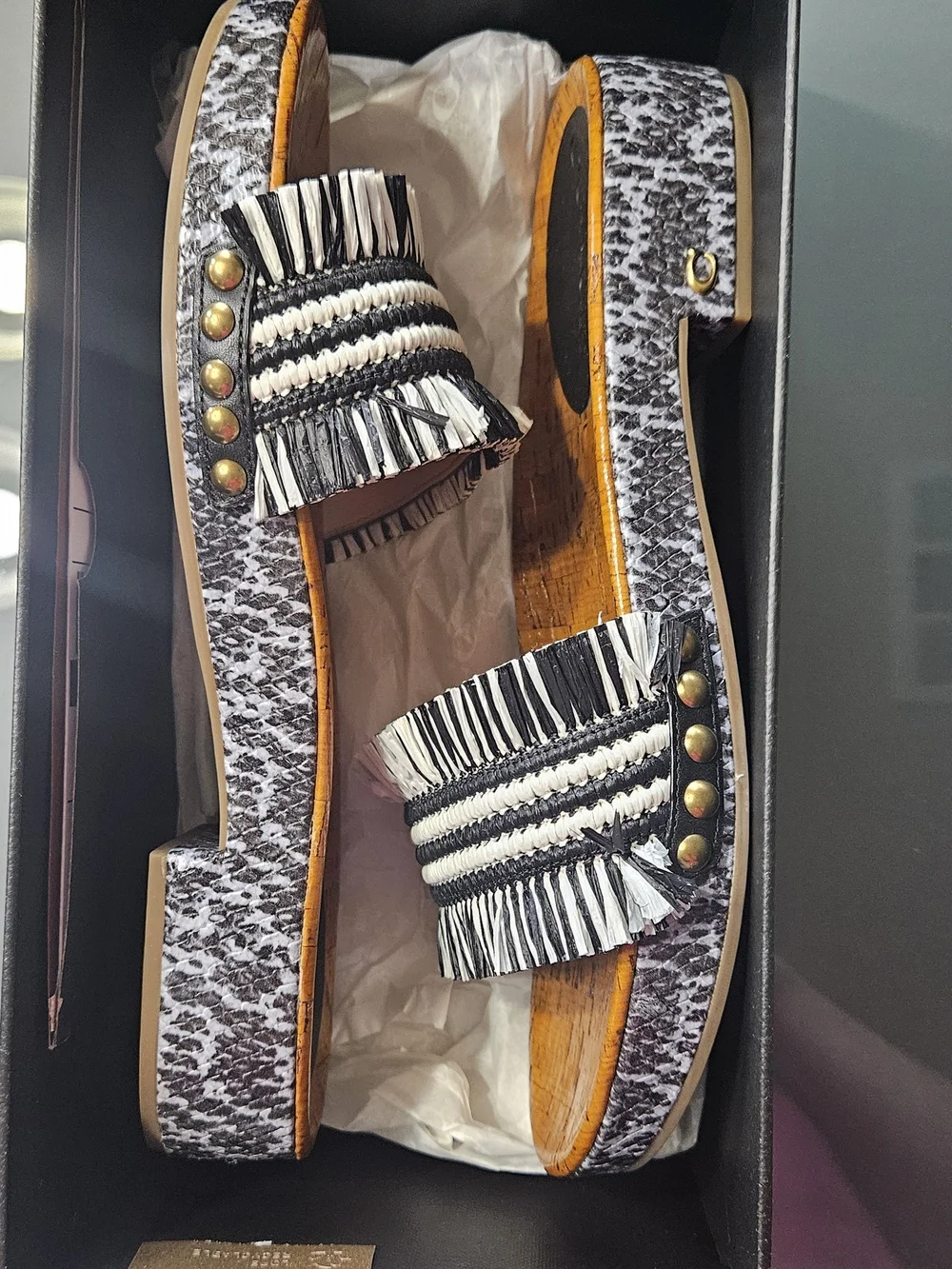 Coach Black and White Fringe Slide Mule